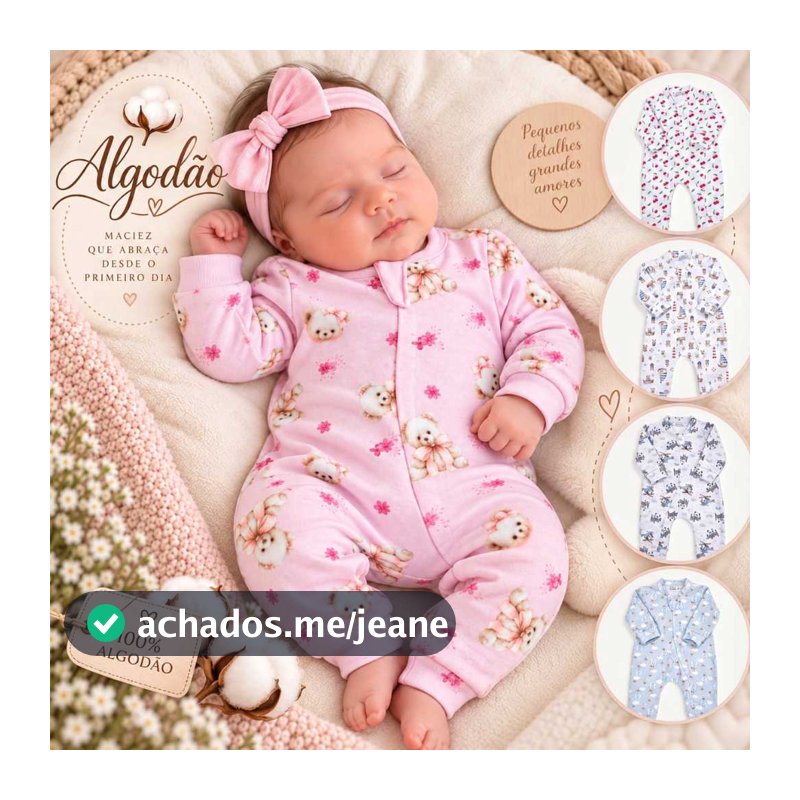 Macacão Bebê Manga Longa 100% Algodão Pijaminha Roupinha Premium