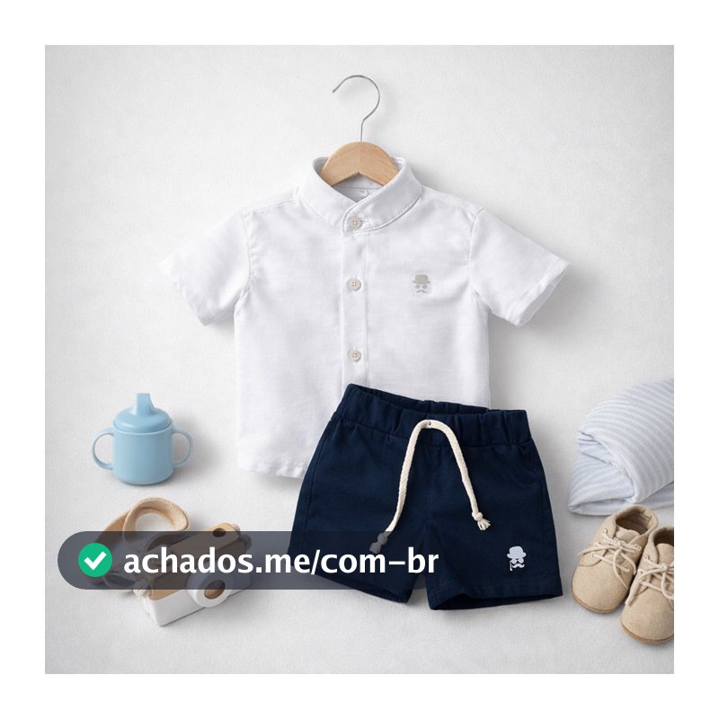 Conjunto de Verão Bebê 0-5 anos meninos Camisa Gola padre + Short Mauricinho Brim