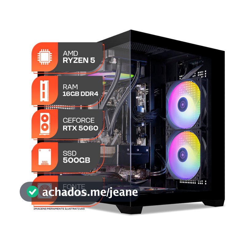 PC Gamer Titan Pro, AMD RYZEN 5 5500, GeForce RTX 5060 8GB, 16GB DDR4, SSD M.2 500GB, Fonte 600W 80 Plus