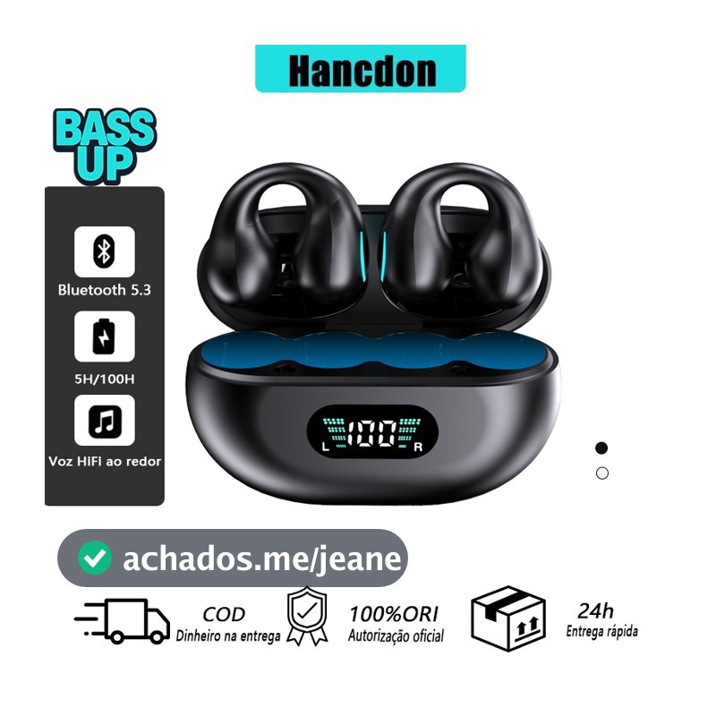Q71 Fone de Ouvido Bluetooth Ear Clip Hancdon - Design Ergonômico 100% Conforto  24h de Bateria e BT 5.4 | Frete Grátis