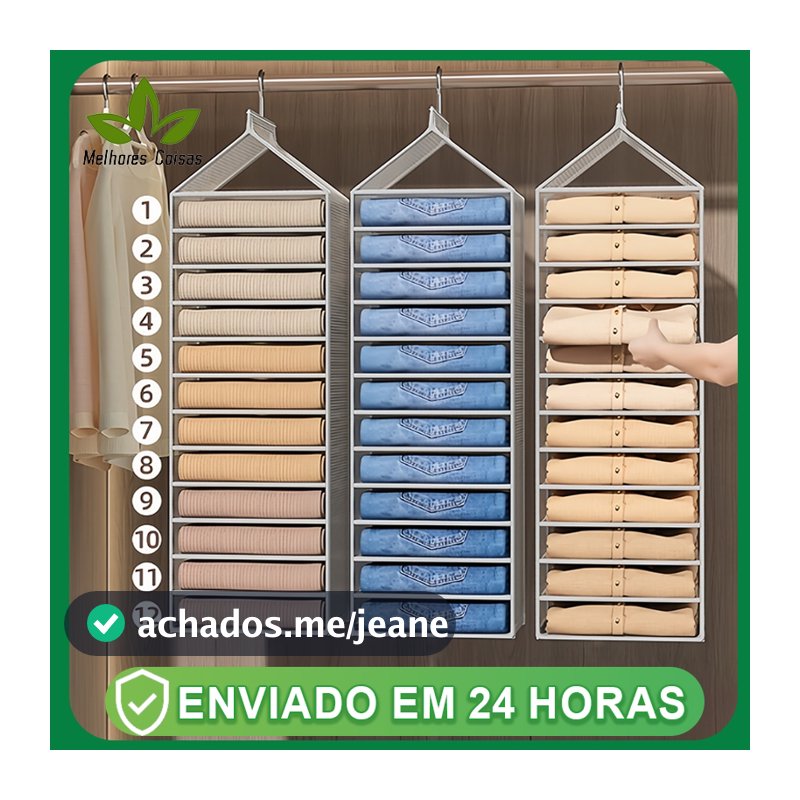 12 Nichos Organizador de Guarda-Roupa Suspenso Colmeia Vertical para Calças e Roupas