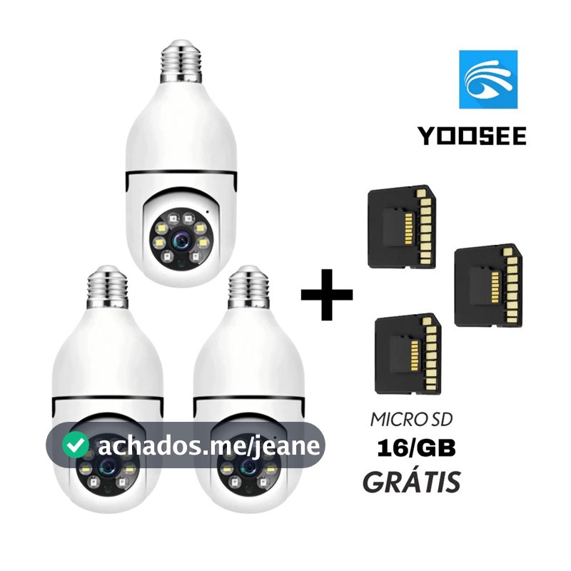 KIT3 Câmera wifi ip sem fio giratória 360 encaixe lampada bocal rosca ptz visão noturna+MICROSD 16GB