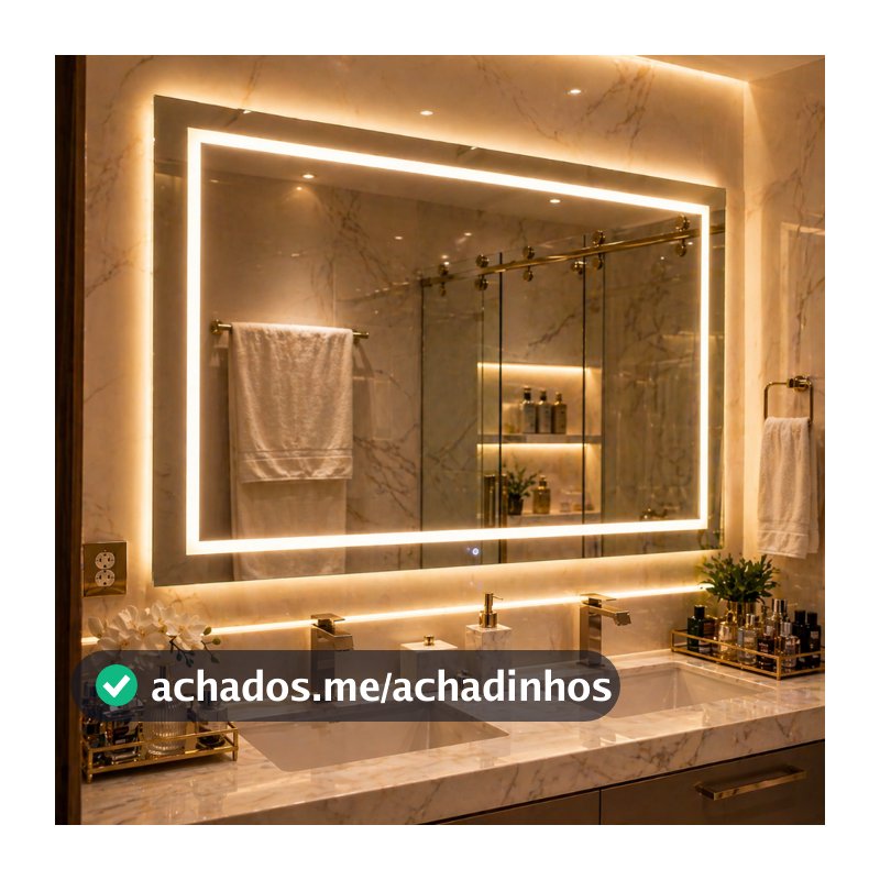 Espelho Camarim LED 120x70 Profissional Grande 3 Cores Luz Jateado Retangular Maquiagem Decorativo