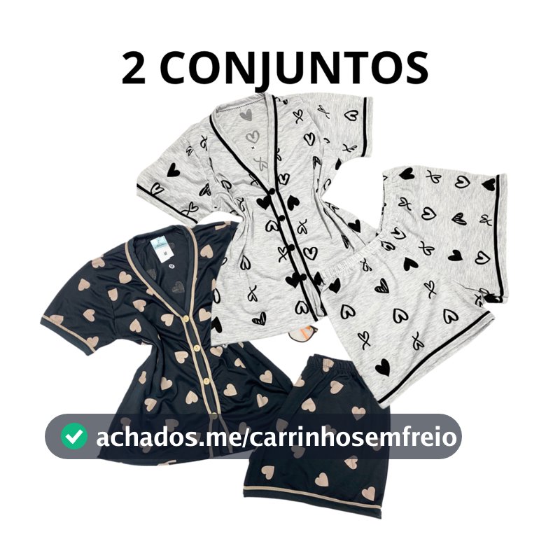 kit 2 Conjuntos Pijama Feminino Short Doll Gola V Americano Com Botões que abrem Amamentação Verão