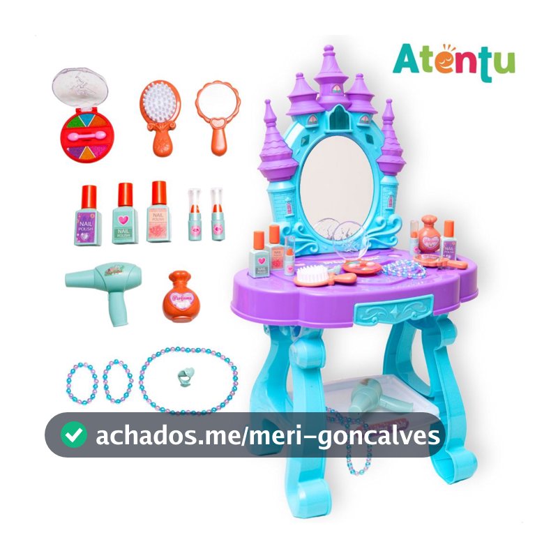 Penteadeira Infantil Castelo Emite Luz e Som Princesa com 15 Acessórios