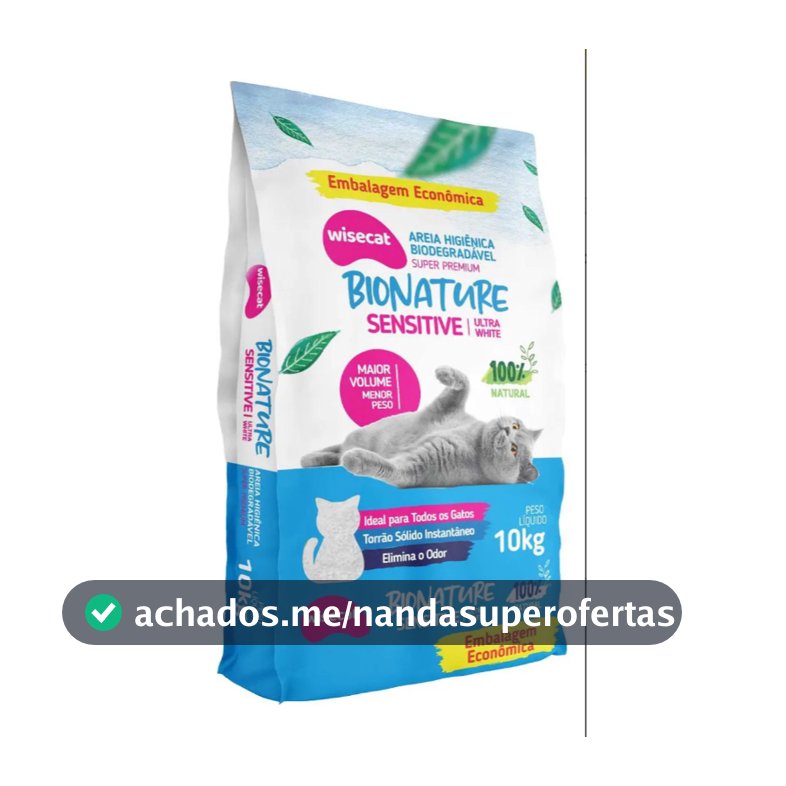 Areia Higiênica Gato Biodegradável 10kg Bionature Sensitive Ultra White Sem Odor Torrão Forte