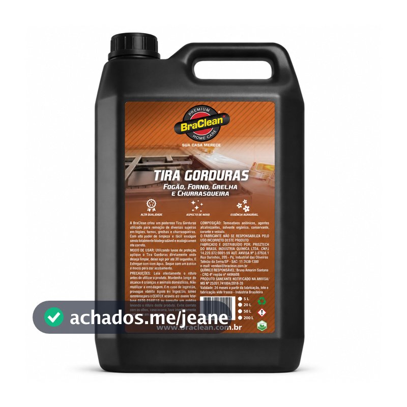 Limpa Gordura BraClean 5L Para Grelhas Churrasqueiras Fogões Fornos e Superfícies da Cozinha