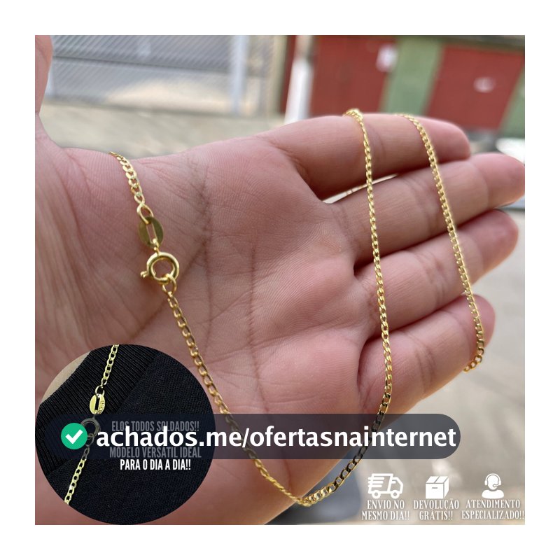 Corrente Masculina De Ouro Grumet 2mm 70cm Banhada a Ouro 18k Cordão C/Garantia