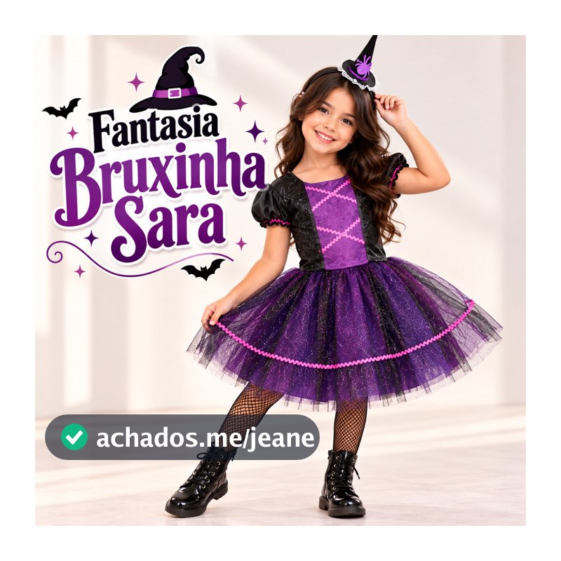 Fantasia Vestido de Festa Bruxa Sara Vampira Infantil de Halloween Menina Cosplay Bruxinha