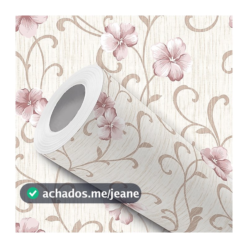 Papel de Parede Vinílico Resistente Efeito Linho Bege Flor Rosa Fácil de Aplicar