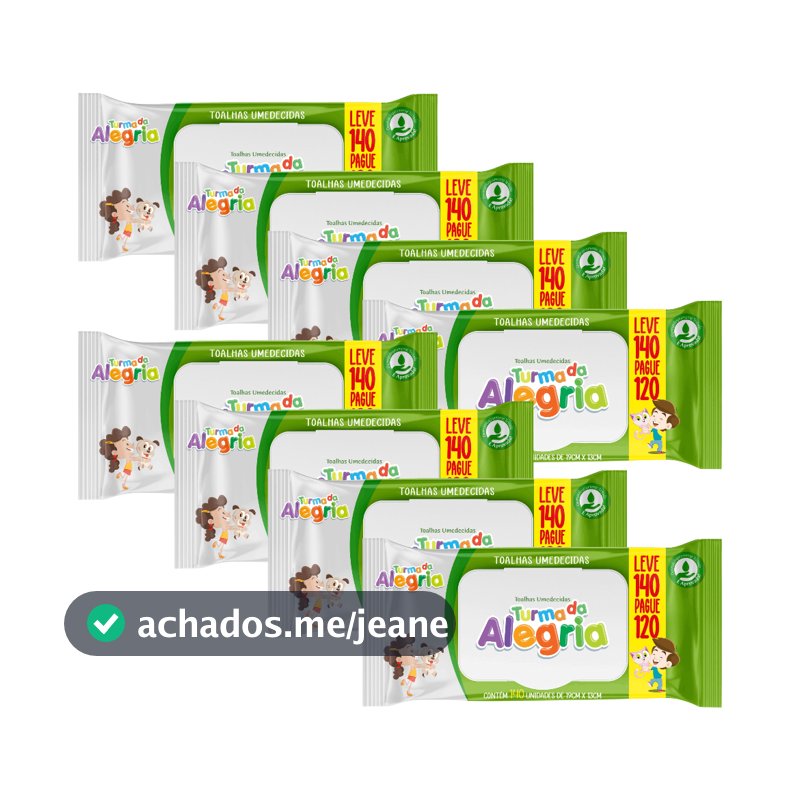 Kit C/8 Toalha Umedecida Turma da Alegria  Leve 140 Pague 120 Total 1120 unidades
