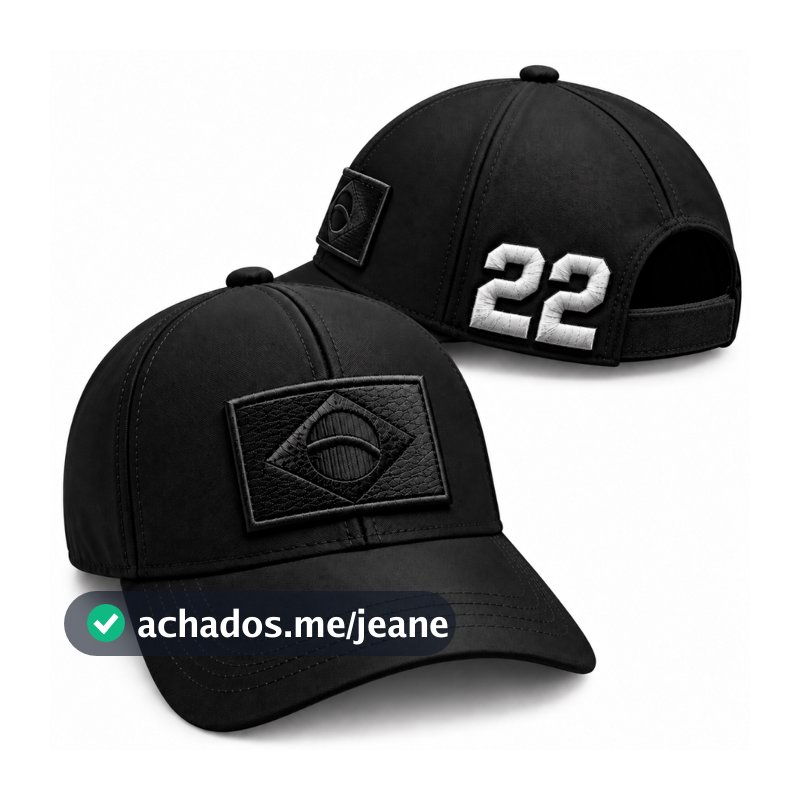 Bone Preto Patriota  Bordado EM BRANCO Nº 22  Masculino Aba Curva Ajustável