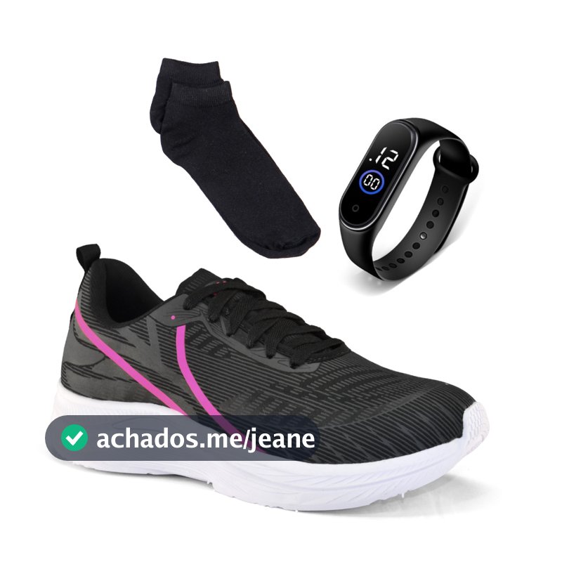 Tênis Feminino Barato Leve Casual + Relógio + Meia Academia Confortável Caminhada