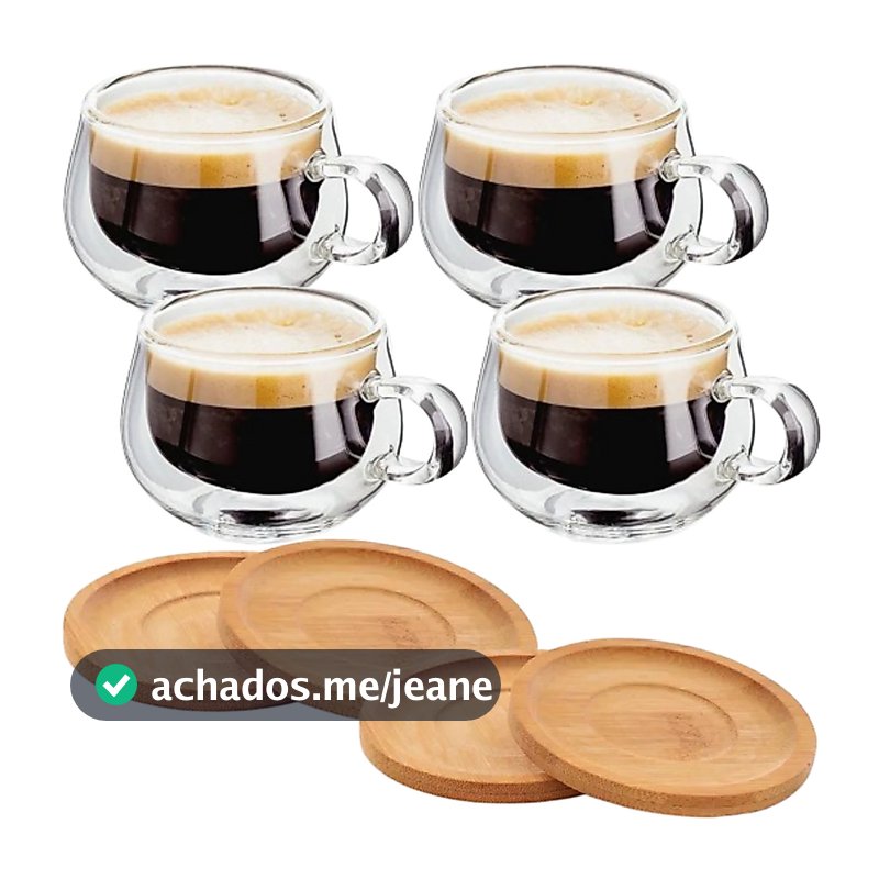 Xicaras Vidro Duplo Com Pires Caneca Parede Dupla 4 Un 150ml