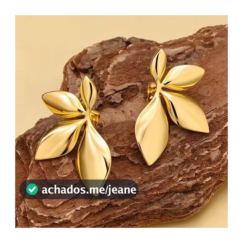 Brincos de Folha em Aço Inoxidável Banho Ouro  Hipoalergênicos Estilo Minimalista Feminino presente