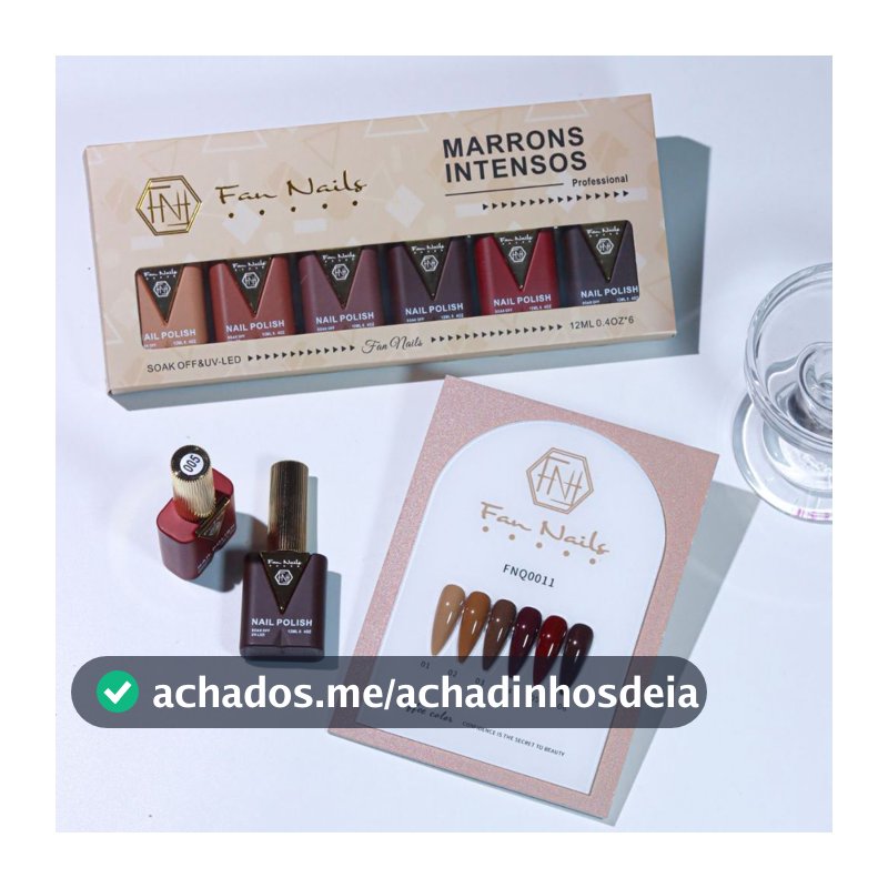 Kit Esmalte Marrons Intensos em Gel Fan Nails 6 Unidades