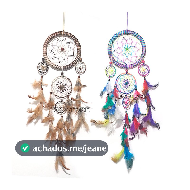 Filtro Dos Sonhos Marrom Natural Colorido reggae tie dye penas leve 3 aros apanhador decorativo bonito 40cm 43cm