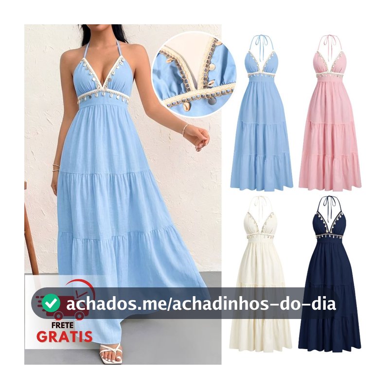 Vestido Feminino Longo Boho Chic Verão Casual Festa Alça Regulável Premium