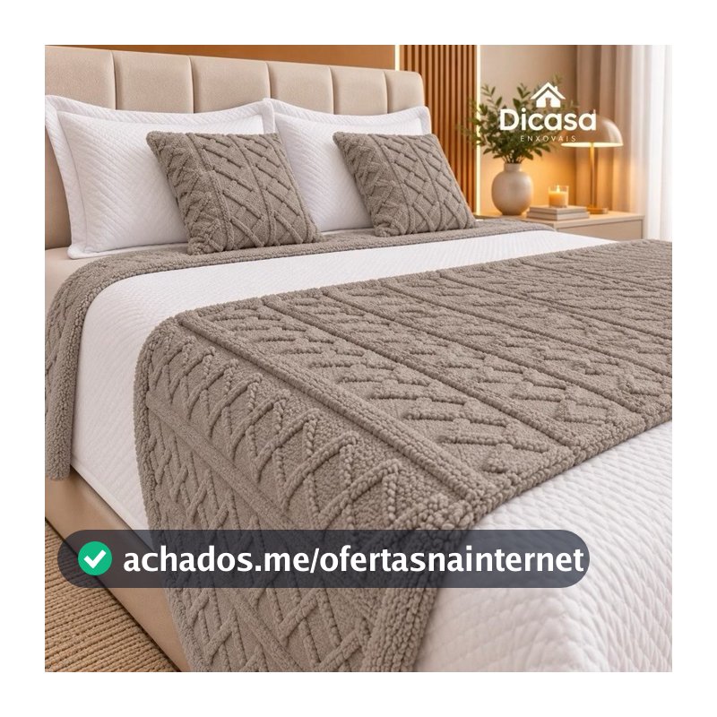 Kit Peseira Decorativa 3 Peças para Cama Casal Queen Peseira e 2 Capas de Almofadas Jogo de Cama