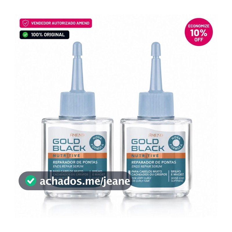 Kit 2 Reparador Pontas Cabelos Cacheados Amend Cosmetics Gold Black