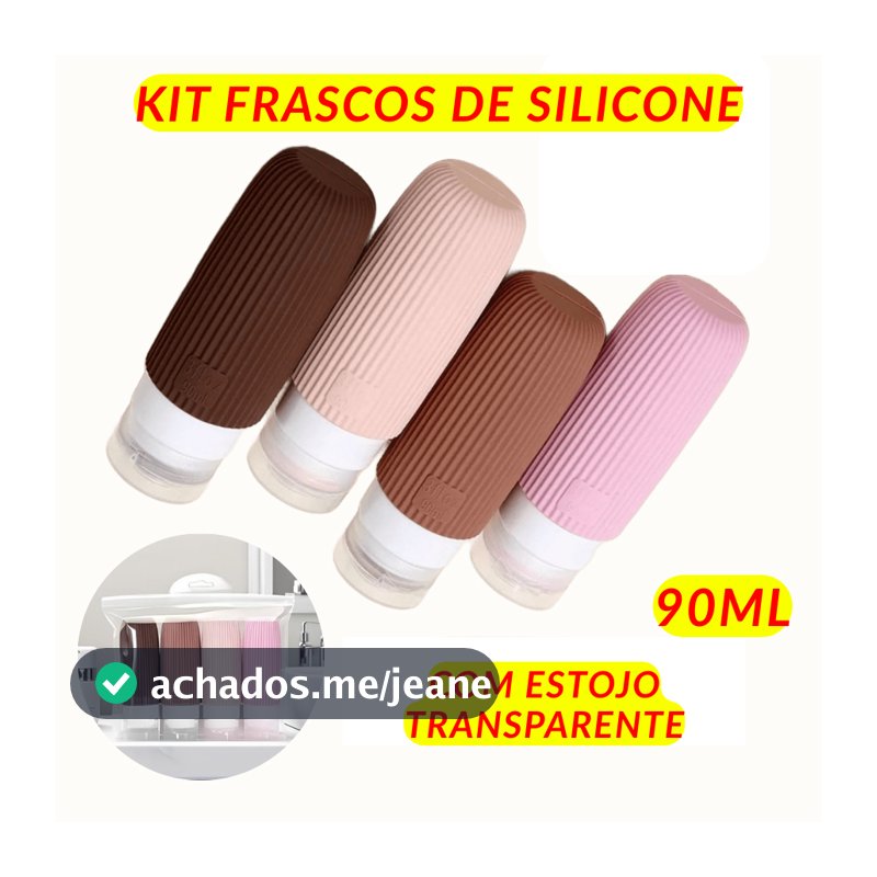 Kit Frascos Dispenser 90ML Silicone Flexível Estojo Transparente Para Cosméticos