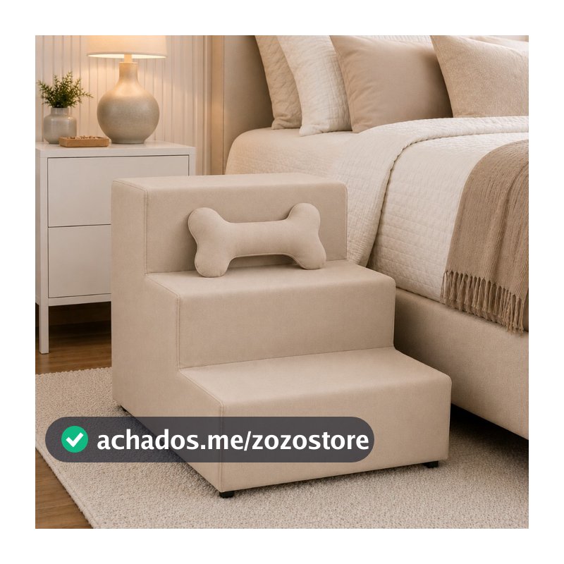 Escada Pet Estofada 3 Degraus para Cachorrinho e Gato com Brinde, Escadinha com Conforto e Segurança