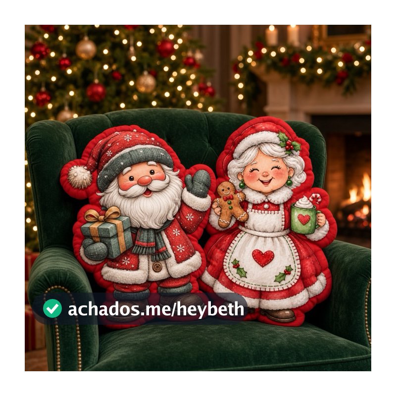 Almofadas de Natal papai Noel e mamãe Noel pijama, mamãe Noel biscoito