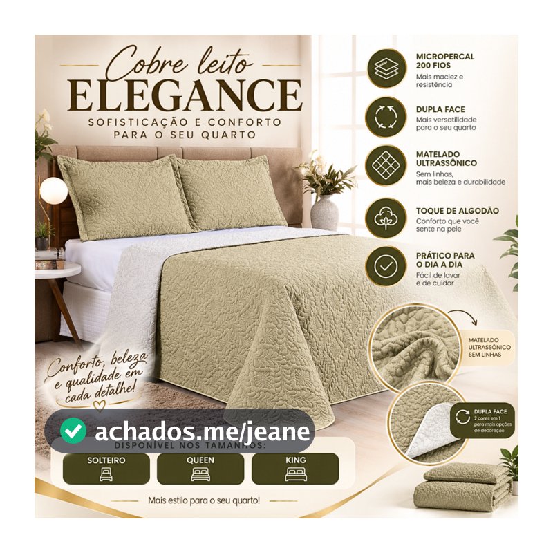 Kit Colcha Cobre Leito Queen King Solteiro Dupla Face Matelado Micropercal 200 Fios Toque Macio Elegance