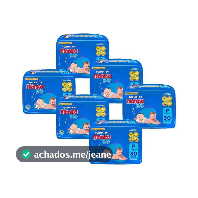 Kit 6 Fraldas Turma da Mônica Baby Jumbo P com 30un cada