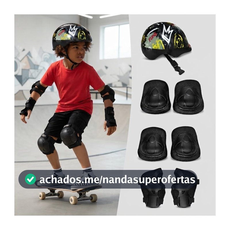 Kit Proteção Infantil 7 Peças Completo Capacete Joelheira Cotoveleira Luva Patins Skate Bike Patinete Infantil Unissex