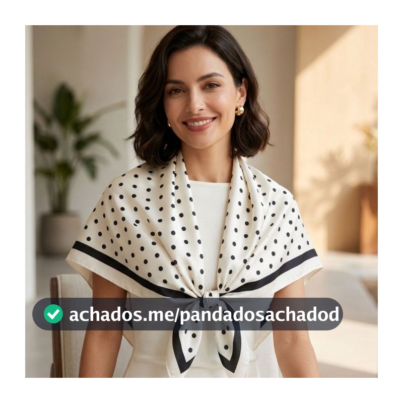 Lenço Feminino Cetim Estampado Poá 90x90Cm Elegante Toque Seda Luxo Uso Cabelo Pescoço Top Bolsa