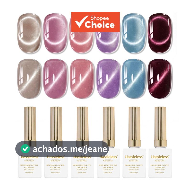 Conjunto de Esmaltes Gel Efeito Gato Olho de Lua com 6 Peças, Tipo Magnético, Brilho Duradouro de Salão, Aplicação Suave