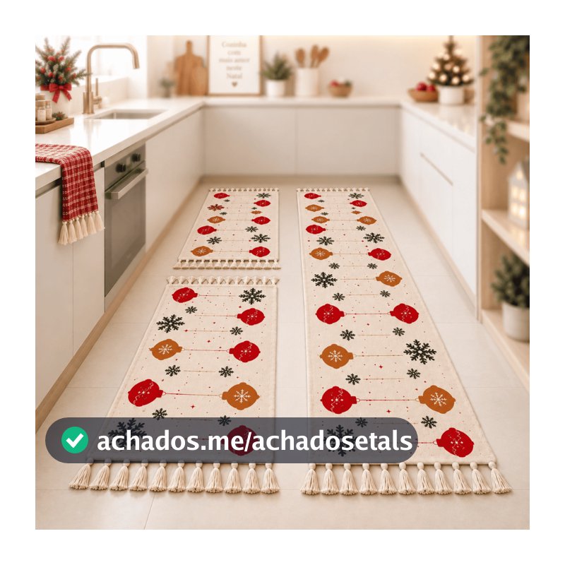 Jogo de Passadeira Natal 3 Peças de Tear Tapete de Cozinha Decoração Natal