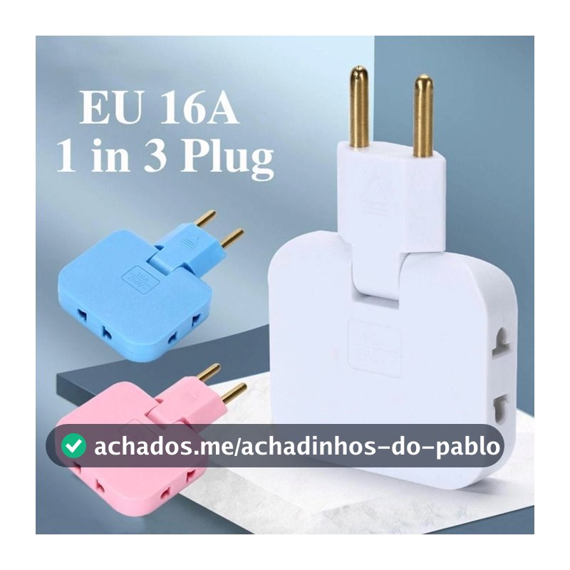 Pino Adaptador Tomada 16A Articulado Flexível Dobrável Prático com 3 Saídas