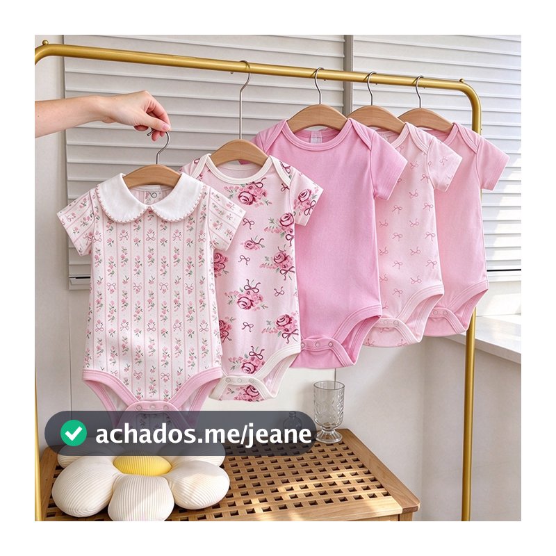 Conjunto de 5 peças de macacão para bebê algodão diversas cores disponíveis série de gola virada