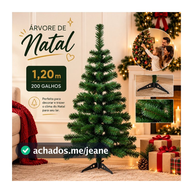 Árvore de Natal Verde 1,20m 200 Galhos Pé Plástico Decoração Natalina Natal Premium