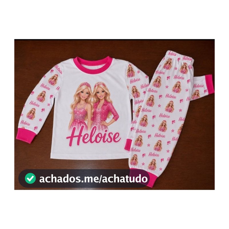 Pijama da barbie manga longa e calça em malha personalizado com nome da criança.