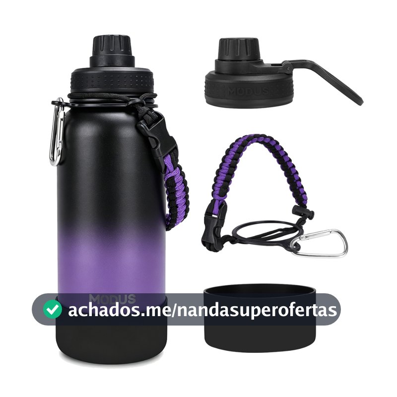 MODUS Garrafa Térmica 1000ml Aço Inoxidável Com Alça Paracord com Base Emborrachada