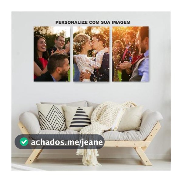 Kit Quadros Decorativo Mosaico 90x40 3 peças Personalizado Sua foto aqui MDF Família Casal Decoração