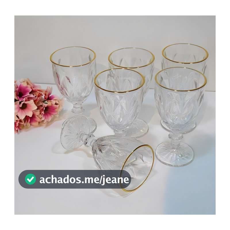 Jogo  6 Taças Diamond Transparente com Borda Dourada 330ML– Gamma