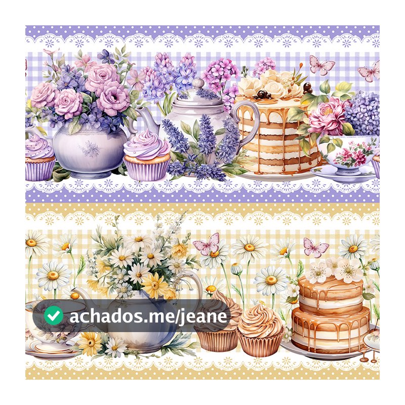 Tricoline Digital Barrado Chá da Tarde Florido 55cm x 1,50mt
