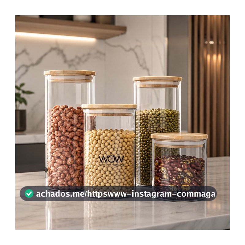 Kit 4 Potes Herméticos Tampa Bambu Organizador Mantimentos Cozinha