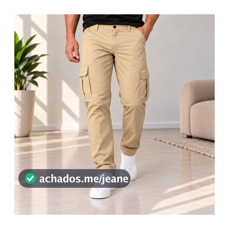 Calça Masculina Tactel Leve Slim Cargo com Elastano Social Trabalho Treino Leve Multiuso Bege