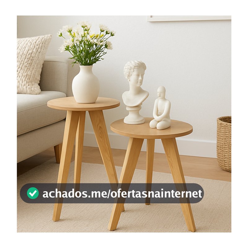 Kit Mesa Lateral e Canto de Sofá Retrô com 3 Pernas Decoração Para Sala Quarto , Mesa De Apoio Rotea