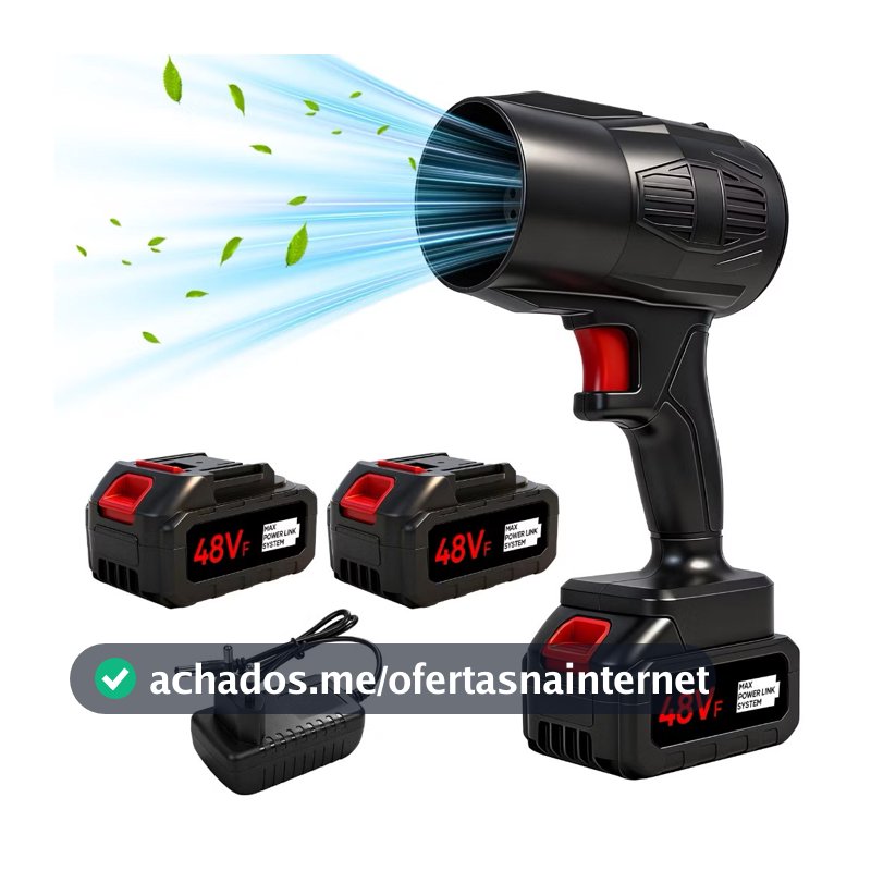 Soprador de Ar Elétrico Portátil 48V Sem Fio com 1/2 Bateria Recarregável Limpeza de Pó Jardim Carro