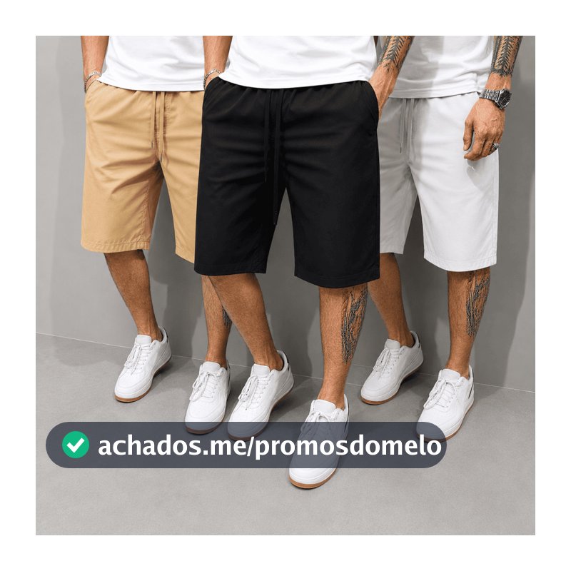 Bermuda Sarja Masculina Premium Slim Fit com Elastano Confortável Casual Cores Preta Bege Gelo Marrom