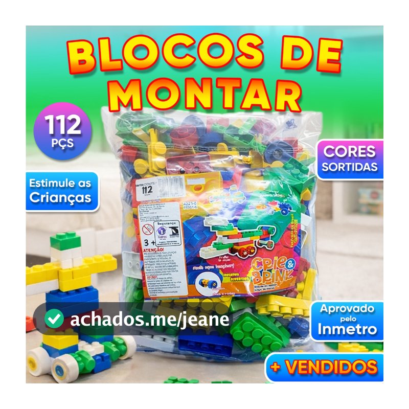 Blocos de Montar 112 peças Educativo Didático Presente Criança Infantil - Crie e Brink