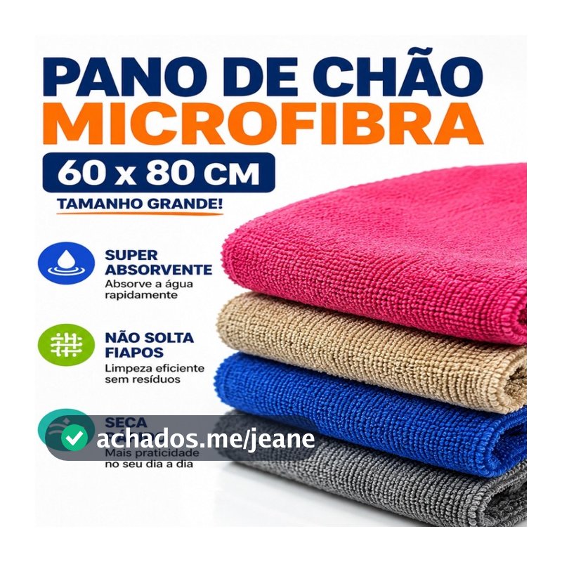 Pano de Chão Microfibra 60x80cm Super Absorvente Não Solta Fiapos Seca Rápido