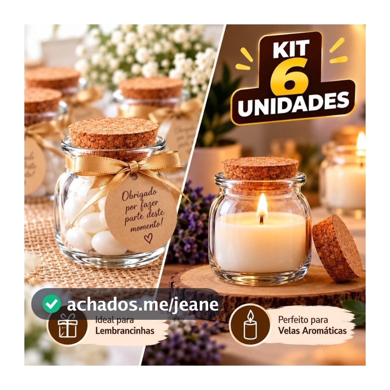 Pote de Vidro com Rolha Cortiça 100ml Kit 6 12 24 Potinho Lembrancinha Vela Aromática Tempero Condimentos