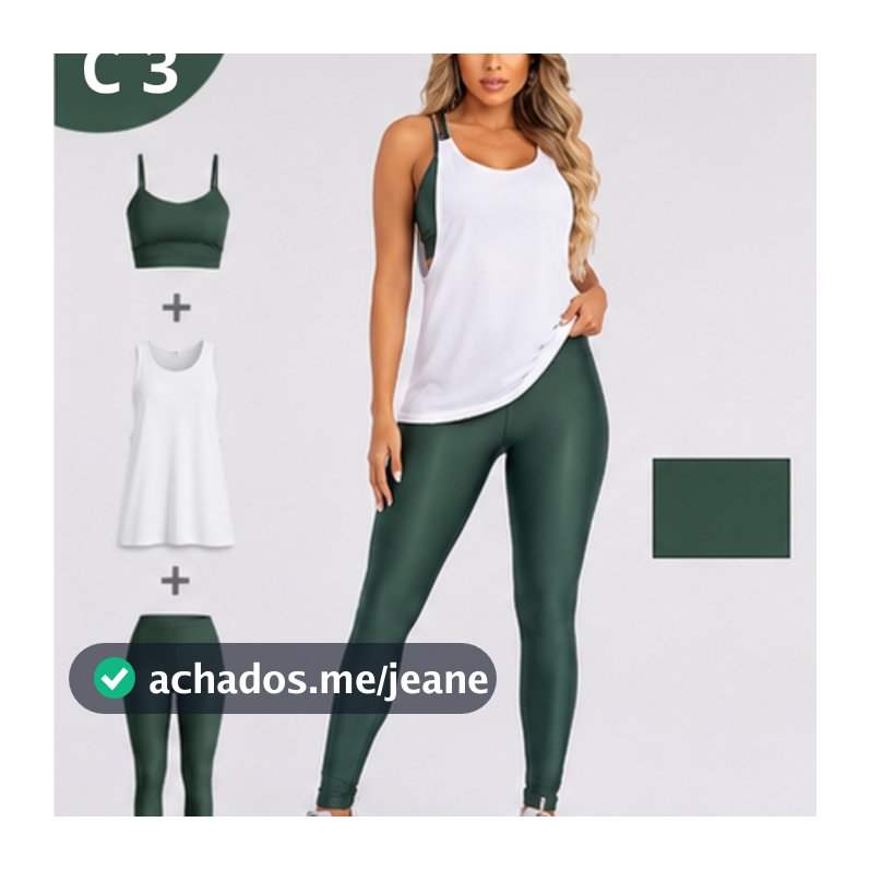 Kit 3 Peça Fitness Roupa Academia Legging + Cropped + Regata OGR